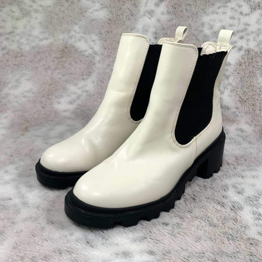 Lulus Waylen Womens White‎ Black Ankle Boots Slip On Platform 90s Style Size 9